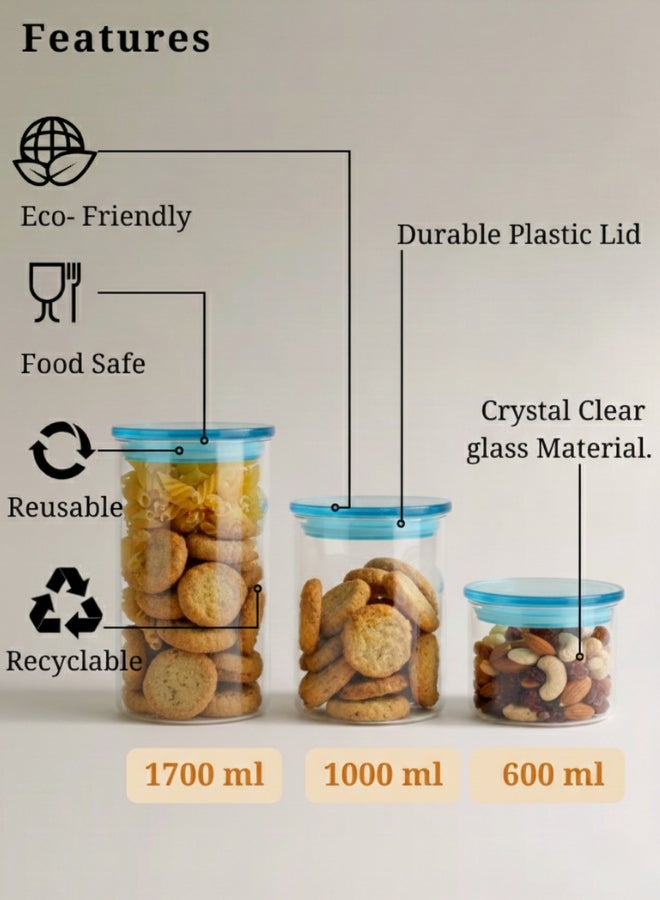 Borosilicate Glass Jar Set 3PCS Round – Airtight Transparent Storage Containers KB029 - Image 4